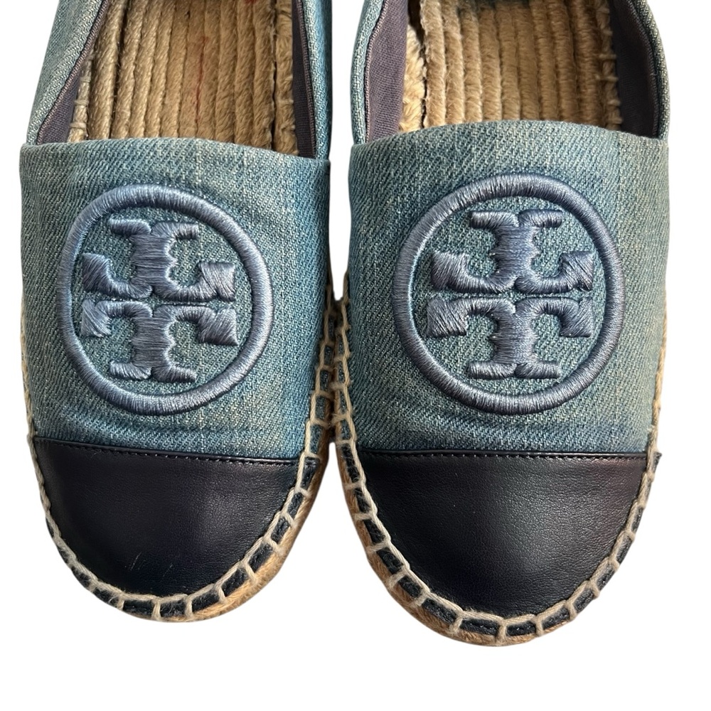 TORY BURCH Benton Denim Cap Toe Espadrille Blue Platform Women’s Size 6 - Picture 3 of 16